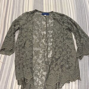 Blue Rain Lace Cardigan - Olive Green